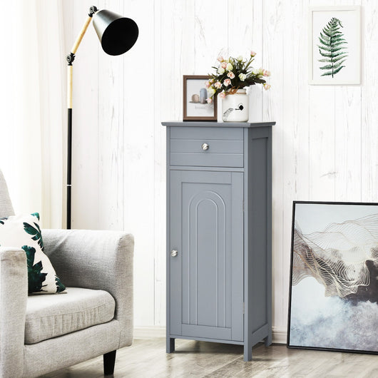 Armadio del bagno con anta singolae e 2 mensole regolabili, Organizer verticale per bagno e salone Grigio-Armadietti da bagno