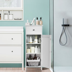 Armadio del bagno con anta singolae e 2 mensole regolabili-Mobiletto da bagnoOrganizer verticale per bagno e salone Bianco