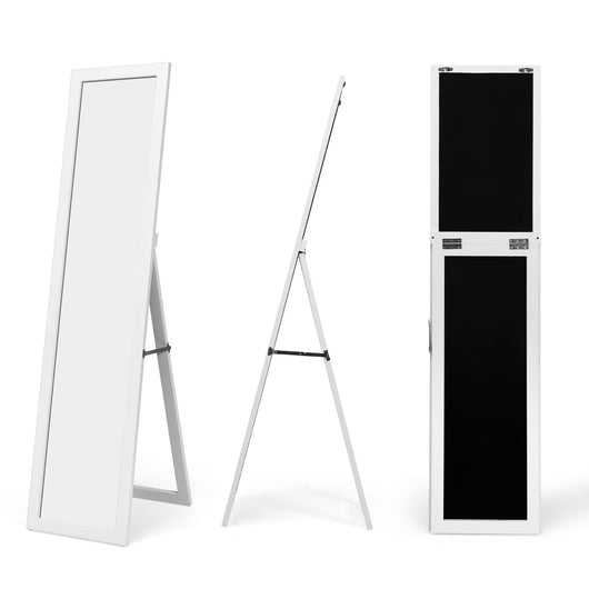 Specchio da terra 37 x 50 x 155 cm con tre possibilità di utilizzo design moderno in MDF bianco 20_0012881