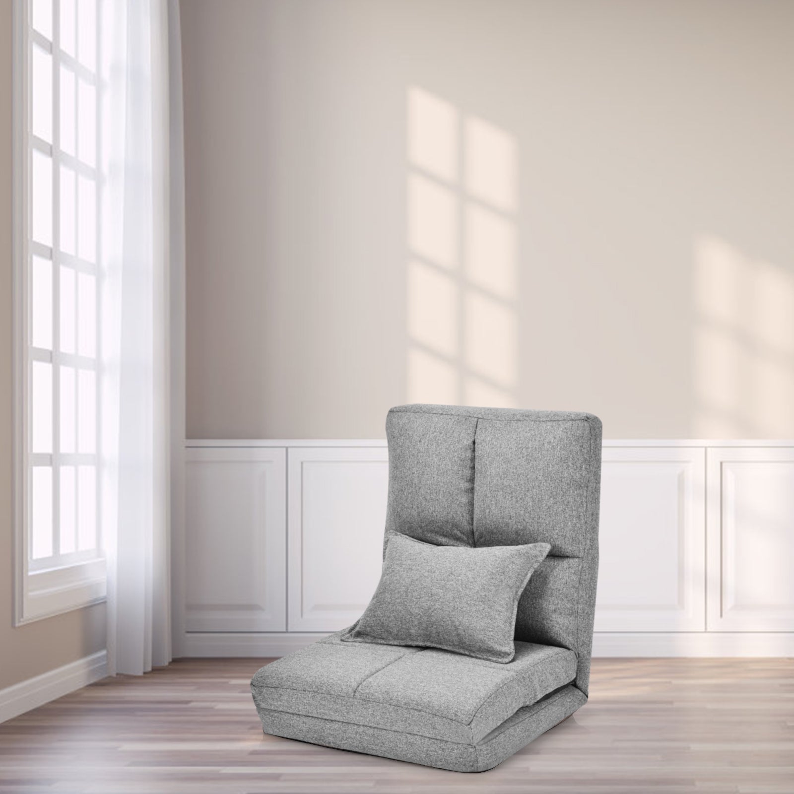 Poltrona da terra regolabile, Divano pieghevole regolabile in 6 posizioni con cuscino morbido, Grigio-Divani da terra