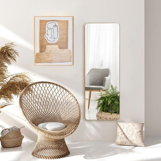 Specchio rettangolare montato al muro o porta con angoli arrotondati, Specchio da trucco da appendere con 2 ganci-Specchi da parete