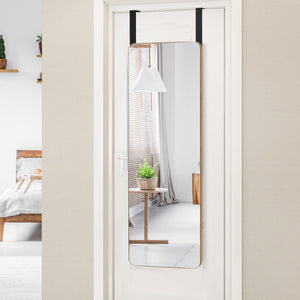 Specchio rettangolare montato al muro o porta con angoli arrotondati, Specchio da trucco da appendere con 2 ganci-Specchi da parete