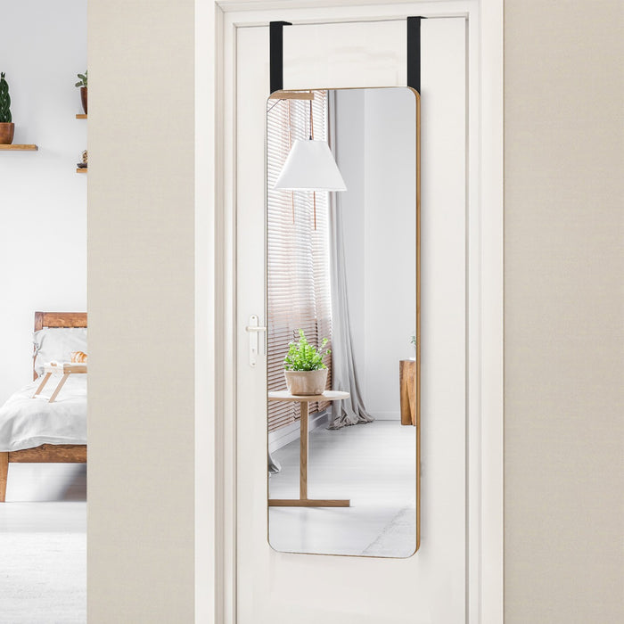 Specchio rettangolare montato al muro o porta con angoli arrotondati, Specchio da trucco da appendere con 2 ganci-Specchi da parete