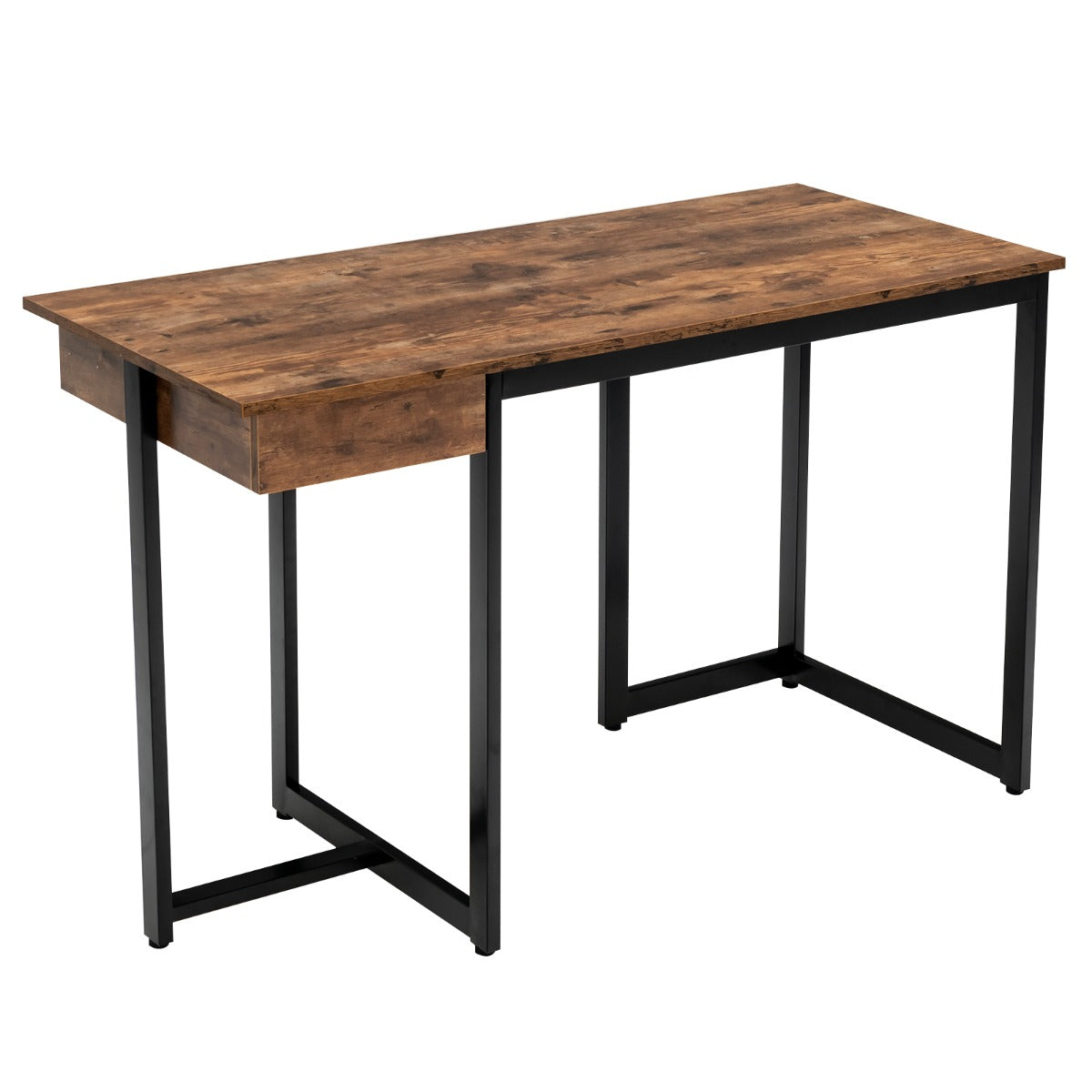 Scrivania per computer Cassetto da 120 cm Struttura in metallo Poggiapiedi regolabili Ufficio moderno Postazione di lavoro per laptop Caffè 20_0004829