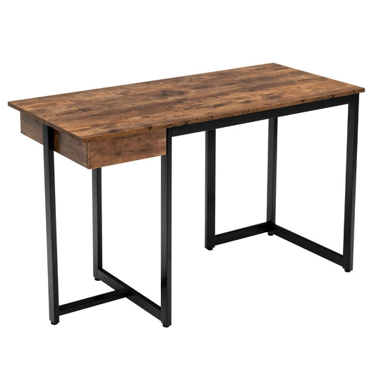 Scrivania per computer Cassetto da 120 cm Struttura in metallo Poggiapiedi regolabili Ufficio moderno Postazione di lavoro per laptop Caffè 20_0004829