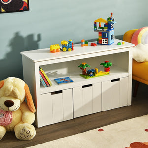Armadio di legno con 3 cassetti e ruote per salone e camera da letto, Organizer per giocattoli dei bambini Bianco-Credenze buffet
