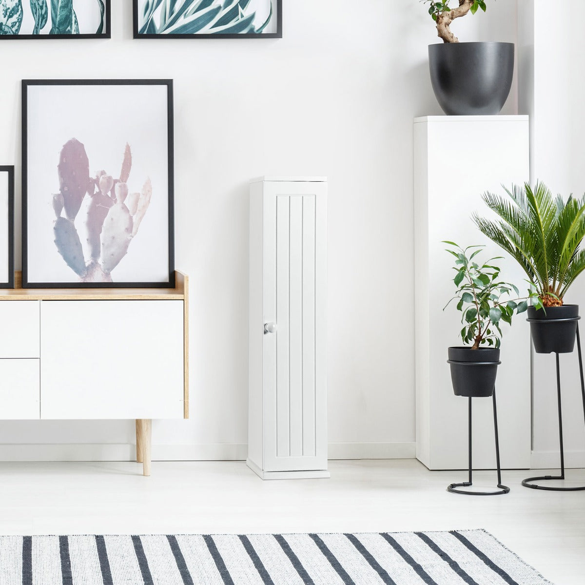 Armadietto porta carta igienica e fazzoletti con mensole smontabili, Armadietto verticale fessura in alto Bianco-Armadietti da bagno