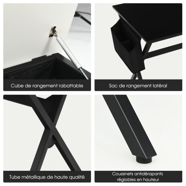 Scrivania per computer da ufficio Borsa portaoggetti laterale con cassetto cubico da 120 cm Postazione di lavoro moderna ed elegante per laptop Nero 20_0004834