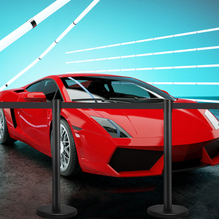 Set di 4 paletti di delimitazione neri per controllo folla, Barriera per code con nastri retrattile Nero-Barriere e recinzioni