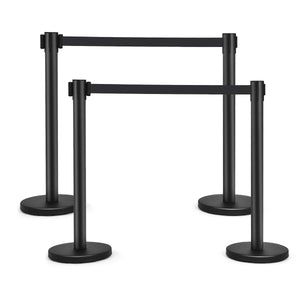 Set di 4 paletti di delimitazione neri per controllo folla, Barriera per code con nastri retrattile Nero-Barriere e recinzioni