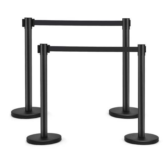 Set di 4 paletti di delimitazione neri per controllo folla, Barriera per code con nastri retrattile Nero-Barriere e recinzioni