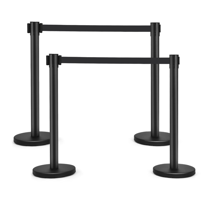 Set di 4 paletti di delimitazione neri per controllo folla, Barriera per code con nastri retrattile Nero-Barriere e recinzioni