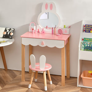 Set tavolo toeletta con specchio e cassetti per bambini, Tavolo da trucco con sedia e scatole 60x34x103cm Rosa-Toelette per bimbi
