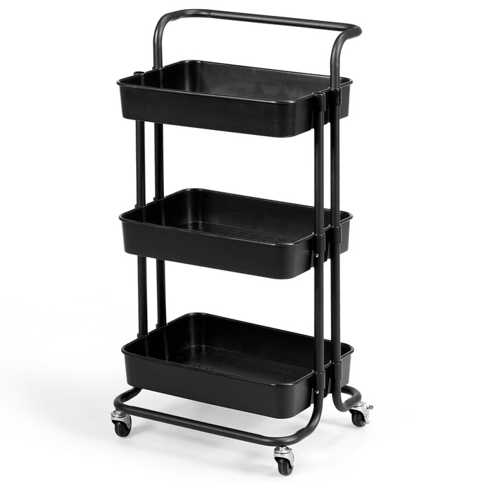 Carrello multifunzione con 3 cesti e maniglia in ABS e ferro da cucina e bagno 42x35x87cm Nero-Carrelli