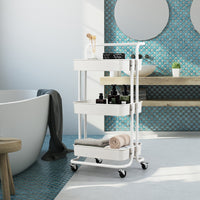 Carrello multifunzione con 3 cesti e maniglia in ABS e ferro da cucina e bagno 42x35x87cm Bianco-Carrelli