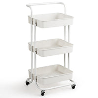 Carrello multifunzione con 3 cesti e maniglia in ABS e ferro da cucina e bagno 42x35x87cm Bianco-Carrelli