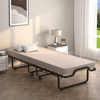 Lettino pieghevole con materasso in memory foam e capacit¨¤ di 120 kg-Letto con struttura metallica e ruote Beige