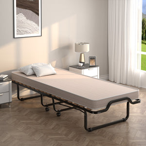 Lettino pieghevole con materasso in memory foam e capacit¨¤ di 120 kg-Letto con struttura metallica e ruote Beige