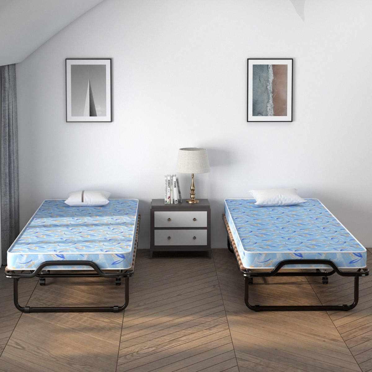 Lettino con materasso in memory foam e capacit¨¤ di 120 kg-Letto pieghevole con struttura metallica e ruote Blu