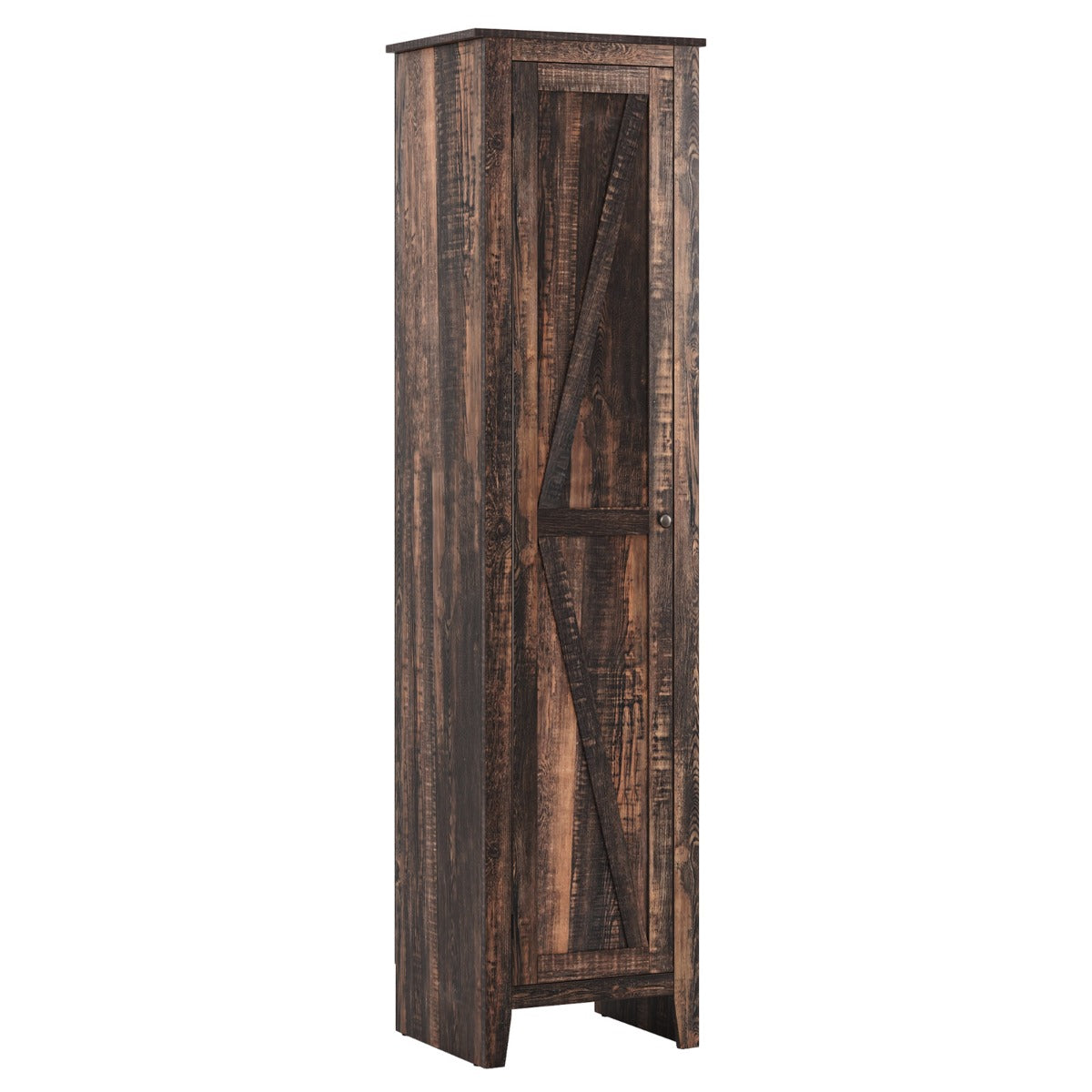 Armadio alto armadio autoportante-Torre di stoccaggio con quattro ripiani e porta singola Marrone