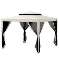 Gazebo da Giardino 3x3 m con Zanzariera, Doppio Tetto e 8 Fori, in Acciaio e Poliestere Bianco Crema