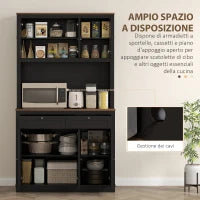 Credenza Cucina Alta con 4 Armadietti, 2 Cassetti e Piano Centrale, 100x40x180 cm, Nero