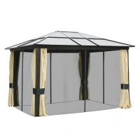 Gazebo da Giardino 3x3.6m in Alluminio con Zanzariera e Tetto in Policarbonato