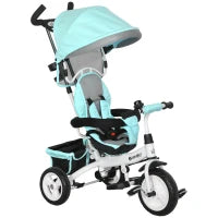 Outsunny Triciclo 6 in 1 per Bambini, Tetto, Cintura di Sicurezza a 5 Punti, Ripostiglio, Poggiapiedi, Freni, 1-5 Anni, Verde