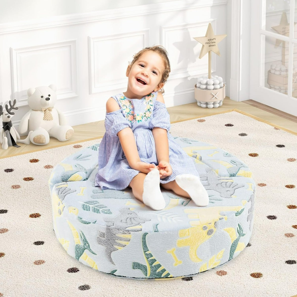 Divano pile per bambini con rivestimento flanella, Spugna morbida e copertura lavabile  Blu-Divani per bimbi