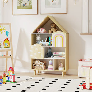 Libretto scaffale per bambini a forma di casa-Libreria per bambini libreria a forma di casa con 2 ante Naturale