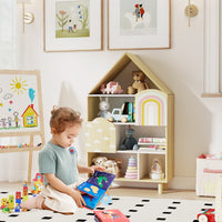 Libretto scaffale per bambini a forma di casa-Libreria per bambini libreria a forma di casa con 2 ante Naturale