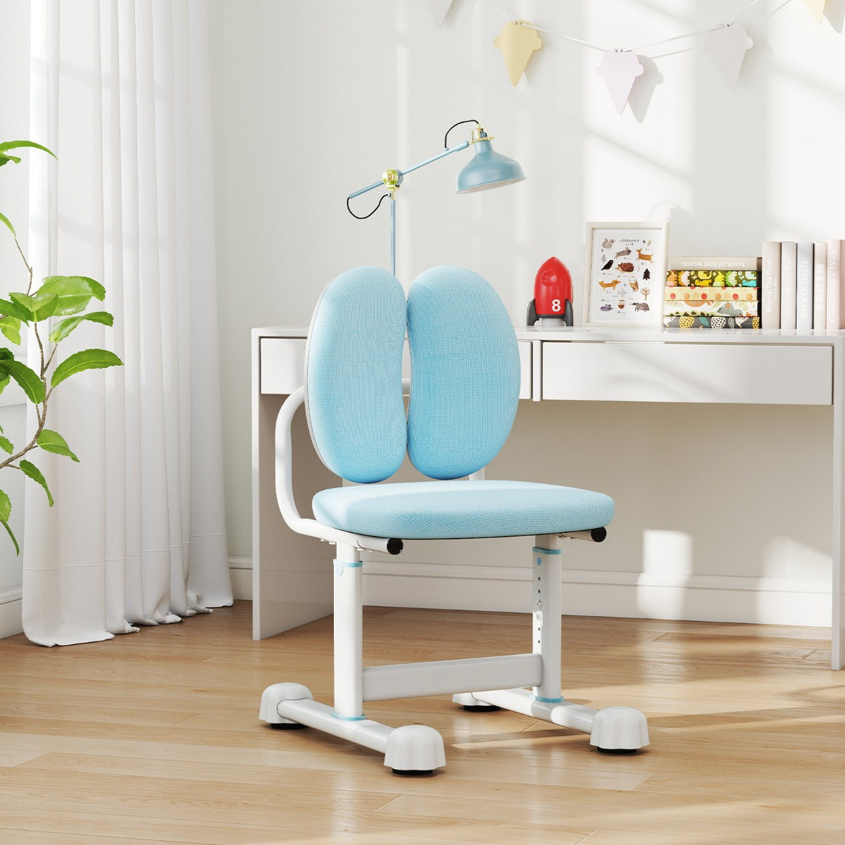 Sedia per studiare con doppio supporto lombare e altezza regolabile, Sedia da compiti imbottita per casa e scuola Blu-Tavoli e sedie
