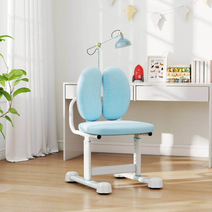 Sedia per studiare con doppio supporto lombare e altezza regolabile, Sedia da compiti imbottita per casa e scuola Blu-Tavoli e sedie