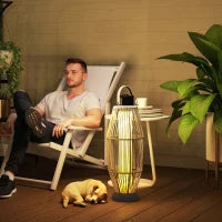 Lampada Solare da Giardino con Illuminazione LED, in PE, Rattan e Acciaio, Ø26x72 cm, Grigio