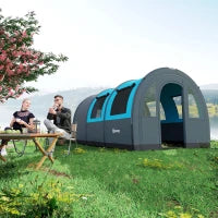 Tenda da Campeggio 3 Posti Impermeabile con Zona Notte e Giorno, in Poliestere, 480x260x200 cm, Grigio e Blu