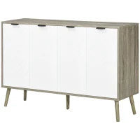 Buffet basso mobile da archiviazione 2 armadi 4 porte motivo spina di pesce ripiani regolabili 120 x 35 x 77,4 cm bianco e grigio
