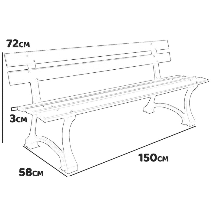 Hyde Park Maxi - Panchina da giardino in legno impregnato e ghisa. Panca per esterno 3 posti. 150x58xH72 cm