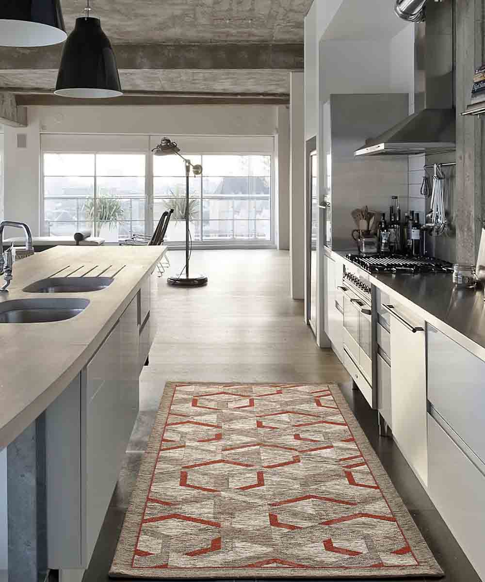 Tappeto HYPNOTIC grigio rosso moderno geometrico multiuso lavabile antiscivolo cm.55x140 passatoia