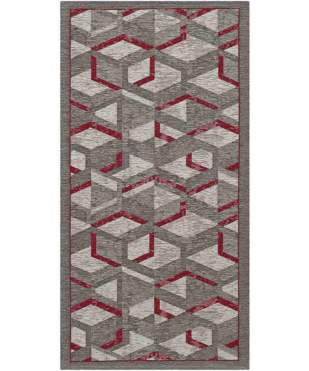 Tappeto HYPNOTIC grigio rosso moderno geometrico multiuso lavabile antiscivolo cm.55x115 passatoia