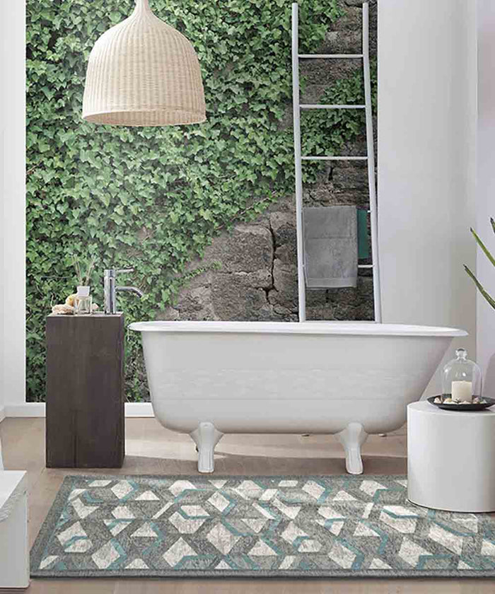 Tappeto HYPNOTIC grigio azzurro moderno geometrico multiuso lavabile antiscivolo cm.55x80