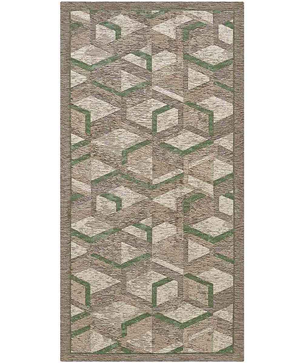 Tappeto HYPNOTIC marrone verde moderno geometrico multiuso lavabile antiscivolo cm.55x140 passatoia