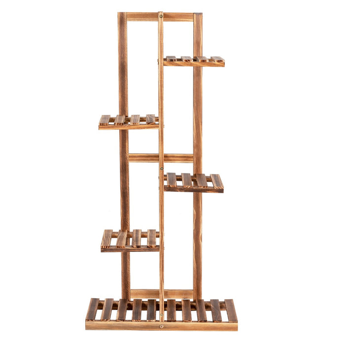 Porta piante di legno con 5 livelli per interno ed esterno-Scaffale multiuso angolare per piante per 6 vasi