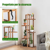 Porta piante di legno con 5 livelli per interno ed esterno-Scaffale multiuso angolare per piante per 6 vasi