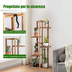 Porta piante di legno con 5 livelli per interno ed esterno-Scaffale multiuso angolare per piante per 6 vasi