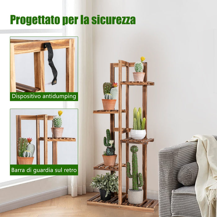 Porta piante di legno con 5 livelli per interno ed esterno-Scaffale multiuso angolare per piante per 6 vasi
