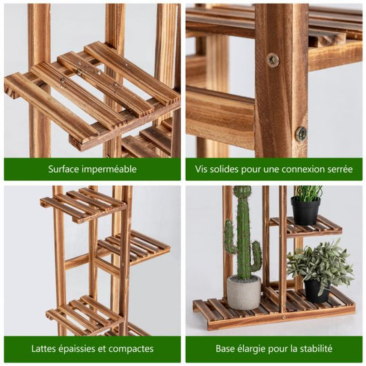 Portafiori autoportante in legno di pino a 5 ripiani 6 vasi con dispositivo antiribaltamento per interni/esterni marrone 20_0007331