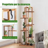 Porta piante di legno con 6 livelli per salone e balcone-Scaffale angolare multiuso per fiori per 7 vasi