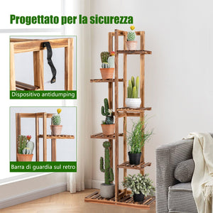 Porta piante di legno con 6 livelli per salone e balcone-Scaffale angolare multiuso per fiori per 7 vasi