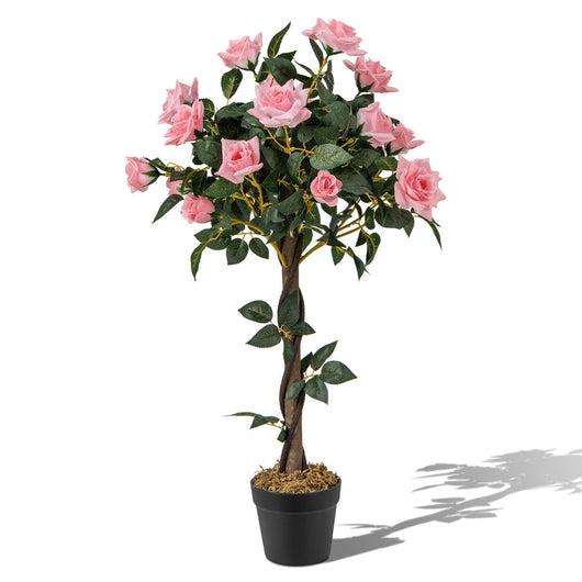 Pianta di rosa artificiale 93 x 16 x 13 cm decorativa realistica e non richiede manutenzione realizzata in tessuto di poliestere verde e rosa 20_0013159