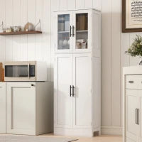 Mobile Bagno Alto con Ripiani Regolabili, Ante in Vetro e Legno, 60x30x170 cm, Bianco